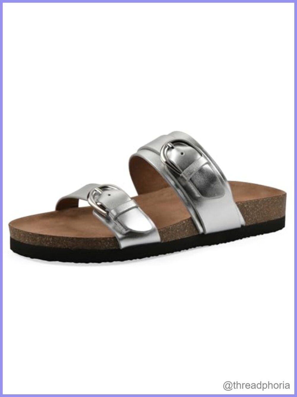 Double-Buckle Leather Slip-On Sandal Comfort Footbed Casual